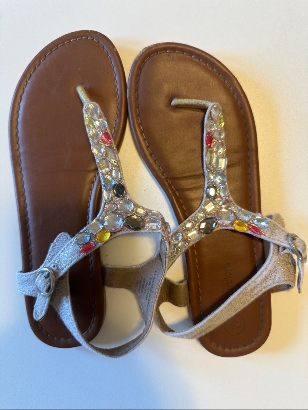 Xhilaration Brown Footbed Sandals with Multicolor Gem T-Strap